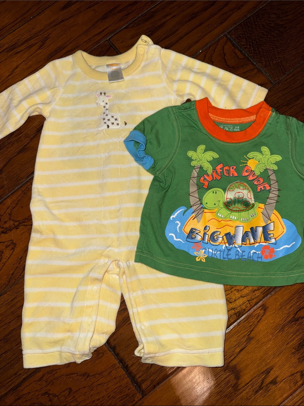 Place Yellow Striped Giraffe Footie and Green Surf Tee Set